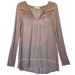 Knox Rose Lace Detail V-Neck Long Sleeve Tunic Top Boho Romantic Size Small